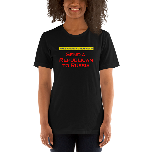 Send a Republican to Russia black anti-republican t-shirt short-sleeve