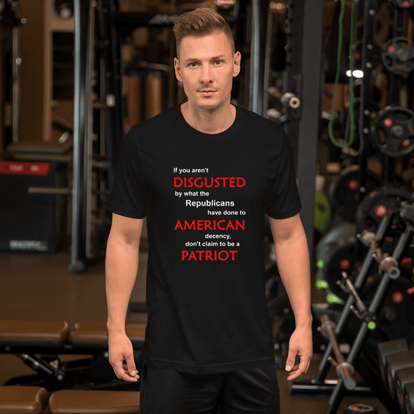 Disgusted American Patriot black unisex Short-Sleeve Tee - DiziDazi